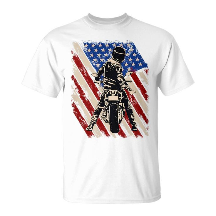 American Flag Biker Motorcycle Usa Pride Rider Back Print   Unisex T-Shirt