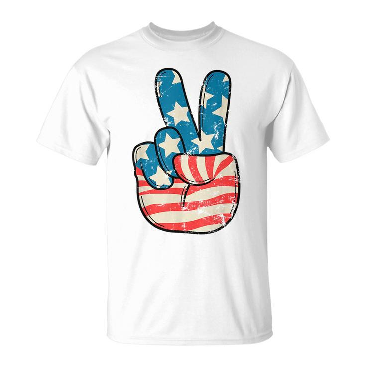 American Flag Peace Sign Hand 4Th Of July Patriotic Men Boys  Patriotic Funny Gifts Unisex T-Shirt