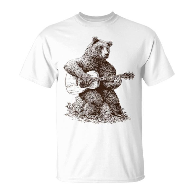 Bear Playing Guitar Players Music Gift Dad Rock N Roll Unisex T-Shirt