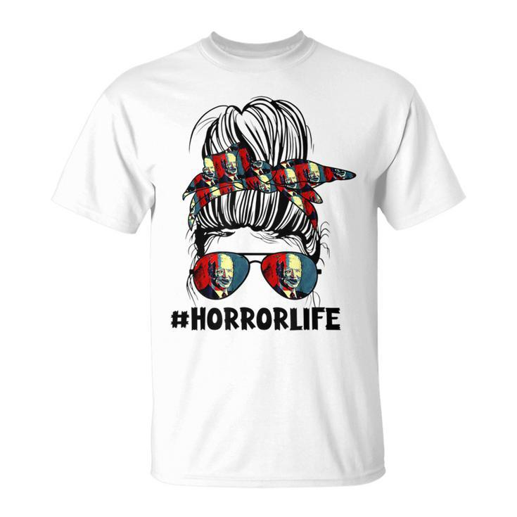 Biden Horror Story American Zombie Horror Life Messy Bun Biden T-Shirt
