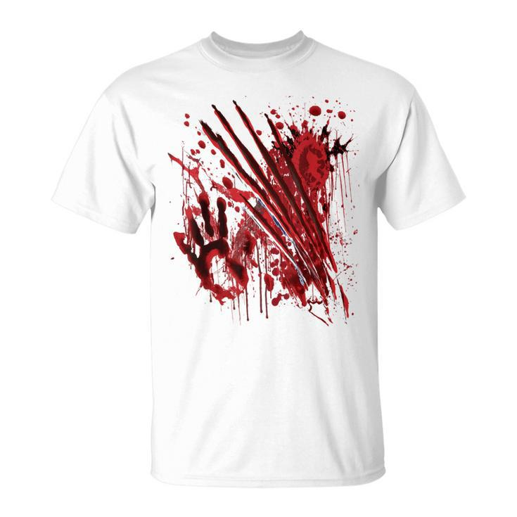Blood Splatter Bloody Handprint Red Hand Zombie Outbreak T-Shirt