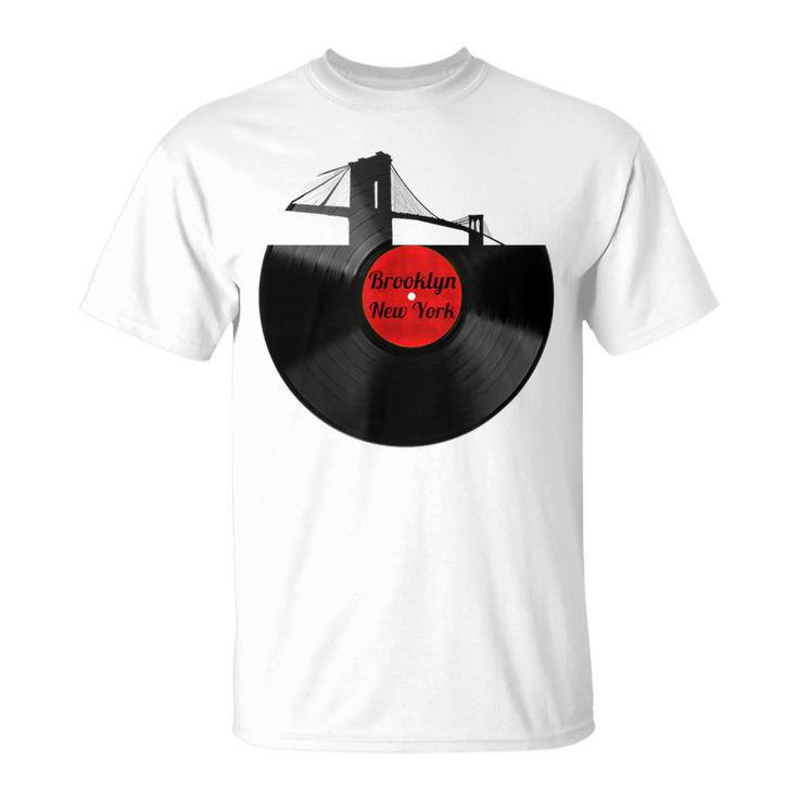Brooklyn Bridge New York Vinyl Record Retro Hipster T-Shirt