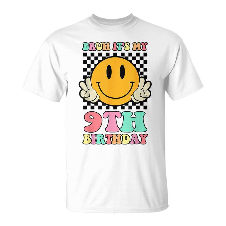 Bruh It's My 9Th Birthday Hippie Smile Face 9 Years Old T-Shirt