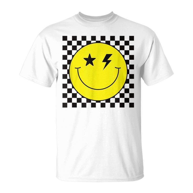 Checkered Lightning Eyes Yellow Smile Face  Happy Face  Unisex T-Shirt