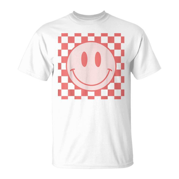 Checkered Pattern Smile Face Vintage Happy Face Red Retro  Unisex T-Shirt