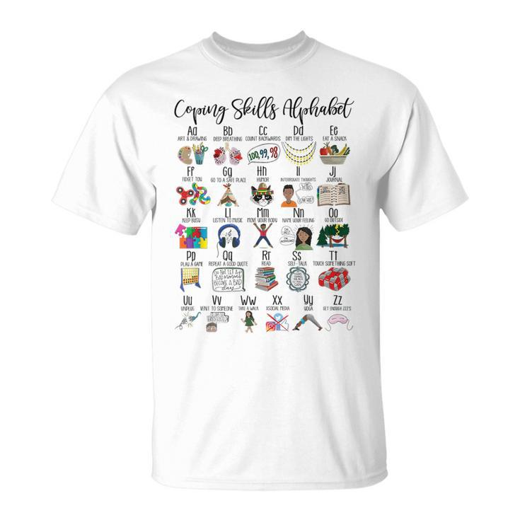 Coping Skills Alphabet Mental Health School Counselor Psy  Unisex T-Shirt