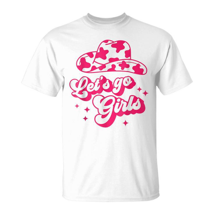 Cowboy Hat Boots Lets Go Girls Cowgirls Pink Groovy  Unisex T-Shirt