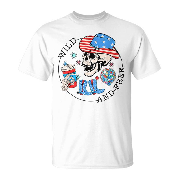 Cowboy Skeleton 4Th Of July American Flag   Unisex T-Shirt