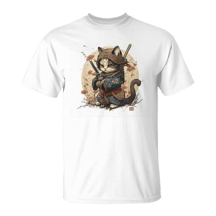 Cute Japanese Samurai Ninja Cat Costume Kawaii Cat Lover  Unisex T-Shirt
