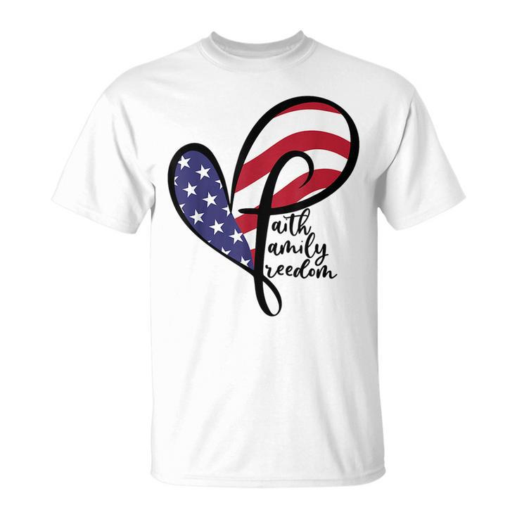 Faith Family Freedom Heart Cross Usa Flag Retro 4Th Of July  Faith Funny Gifts Unisex T-Shirt