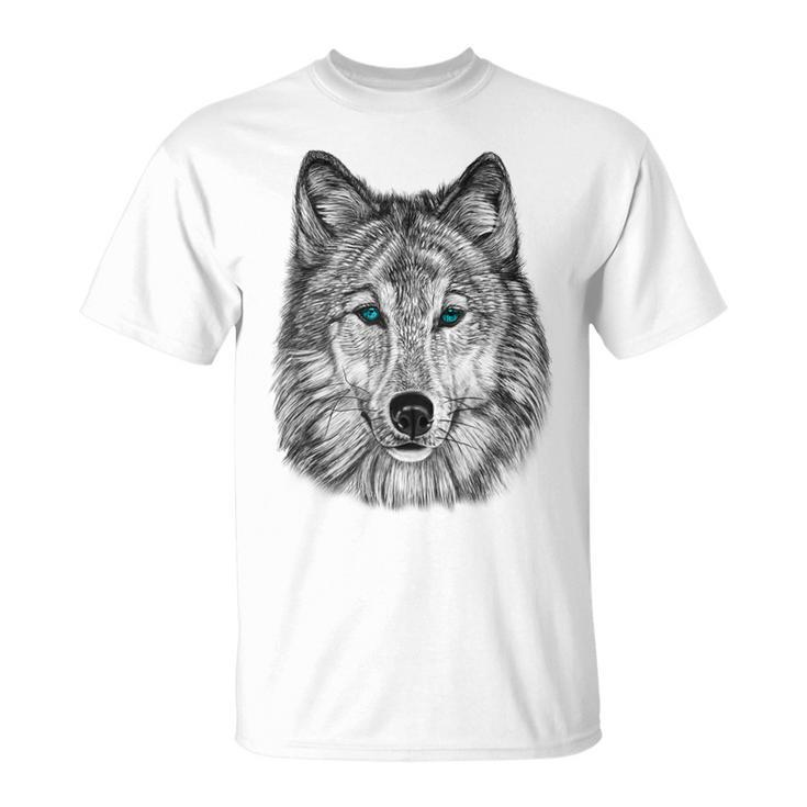 Fearless Eye Of The Wolf Face Print Black And White Graphic T-shirt