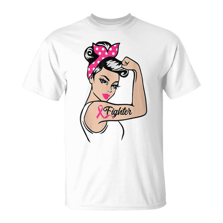 Fighter Rosie The Riveter Breast Cancer Awareness T-Shirt