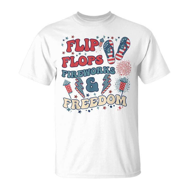 Flip Flops Fireworks And Freedom Groovy Unisex T-Shirt