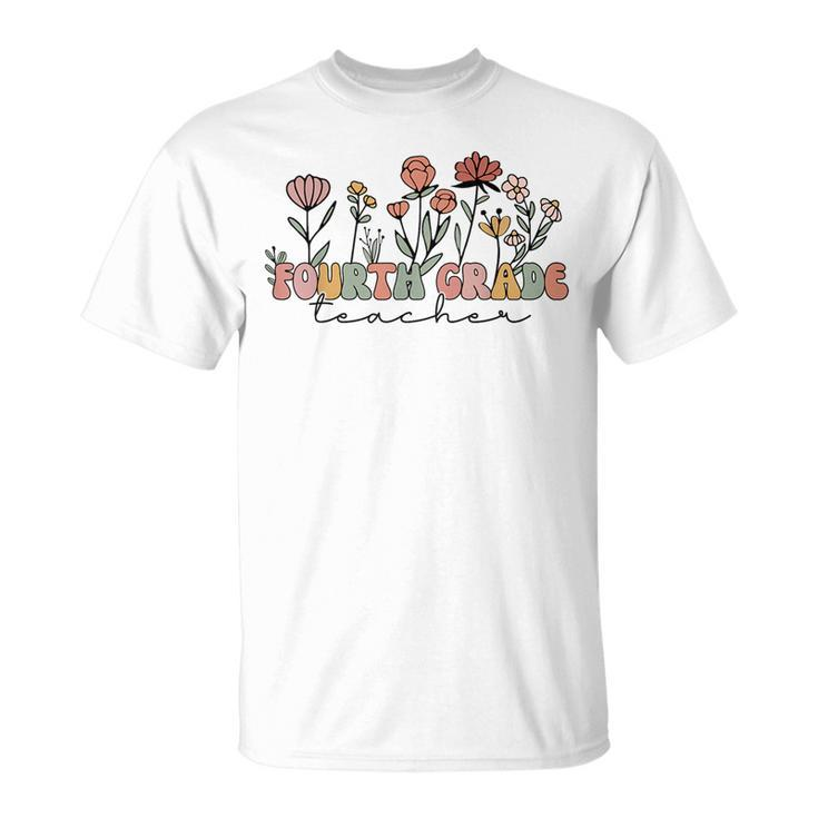 Fourth Grade Teacher Retro Vintage Flower Funny Presents Unisex T-Shirt