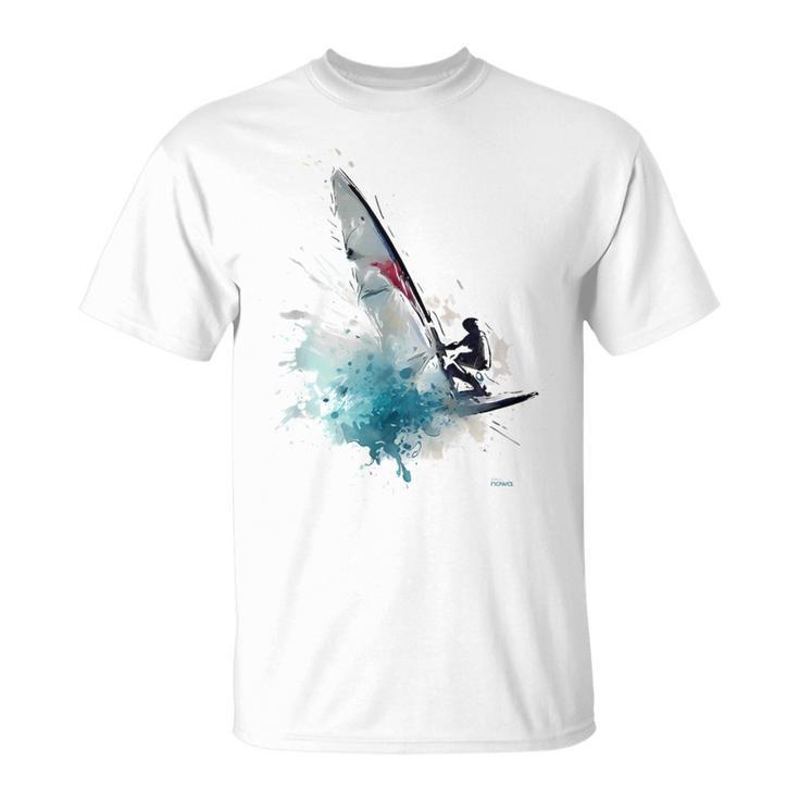 Fun Windsurfing On A Surfboard Riding The Waves Of The Ocean T-Shirt