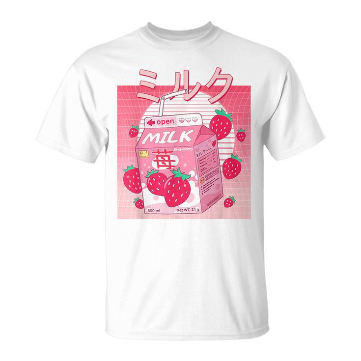 Funny Retro 90S Pink Strawberry Milk Japanese Kawaii 90S Vintage Designs Funny Gifts Unisex T-Shirt