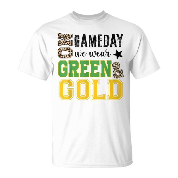 On Gameday Football We Wear Green And Gold Leopard Print T-Shirt
