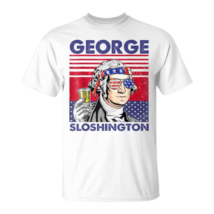 George Sloshington 4Th Of July Funny Drinking Presidents Drinking Funny Designs Funny Gifts Unisex T-Shirt