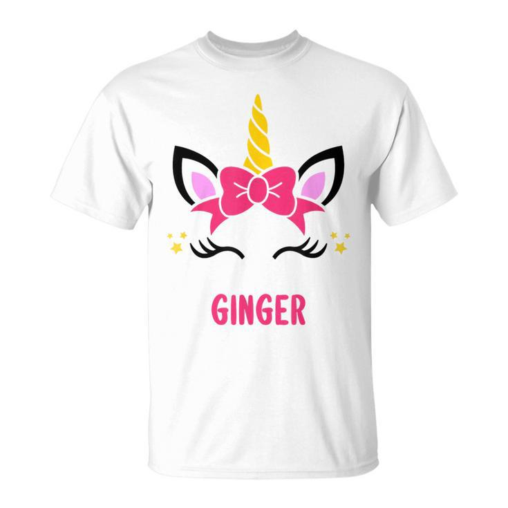 Ginger Personalized Pink Bow Unicorn Face  Unisex T-Shirt