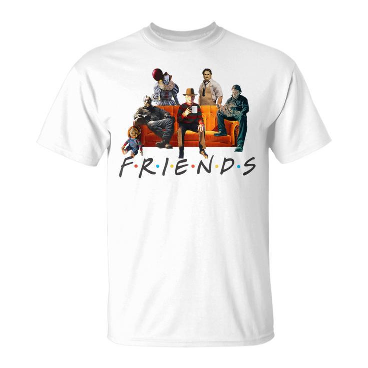 Halloween Friends Crew Gathering On A Spooky Orange Couch T-Shirt