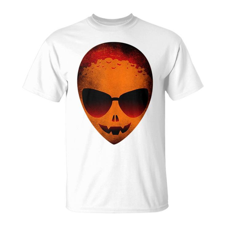 Halloween Scary Moon Face Alien Head In Pumpkin Color Themed  Unisex T-Shirt