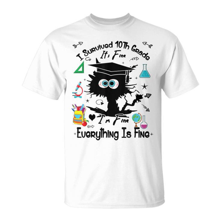 Happy Last Day Of School Funny Black Cat 10Th Grade Graduate Unisex T-Shirt