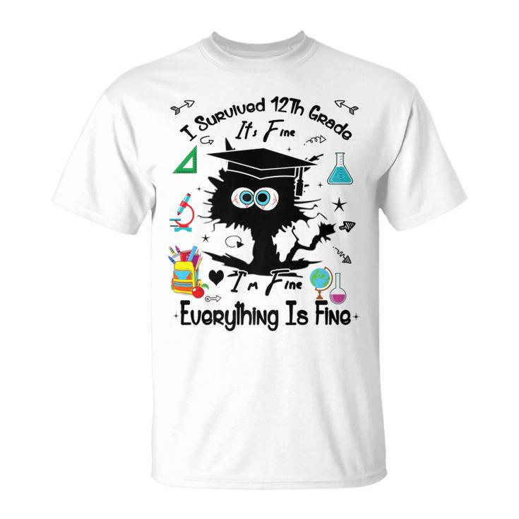 Happy Last Day Of School Funny Black Cat 12Th Grade Graduate Unisex T-Shirt