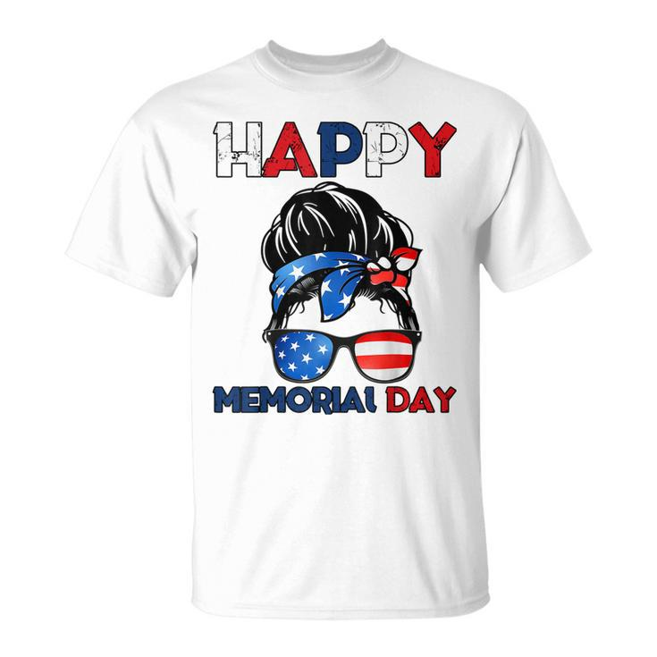 Happy Memorial Day 4Th Of July Messy Bun American Flag Unisex T-Shirt