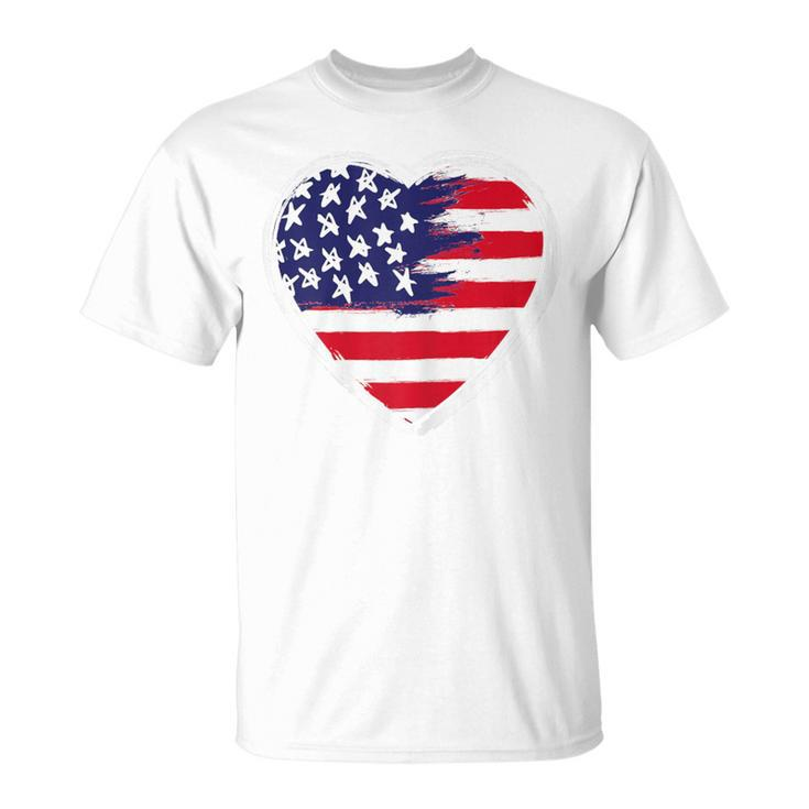 Heart Us Flag 4Th Of July Patriotic American Stars Stripes T-Shirt