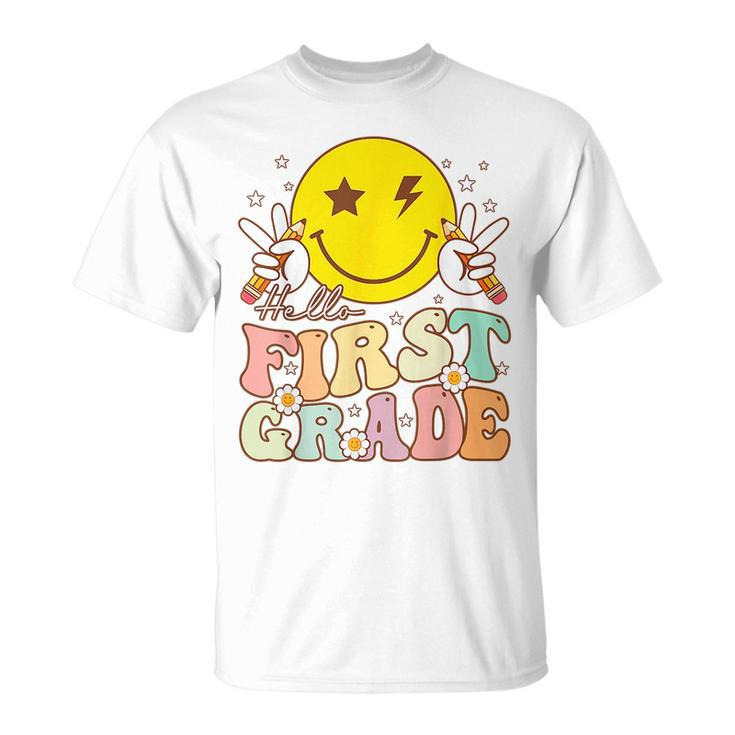 Hello First Grade Hippie Smile Face 1St Grade Back To School  Unisex T-Shirt