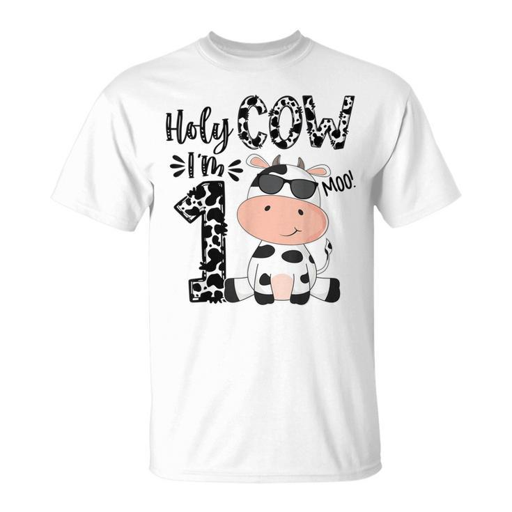 Holy Cow Im 1 Birthday Boy 1St Cow Farm Animals Bday T-shirt
