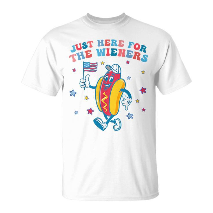 Im Just Here For The Wieners Funny 4Th Of July Boys Girls  Unisex T-Shirt