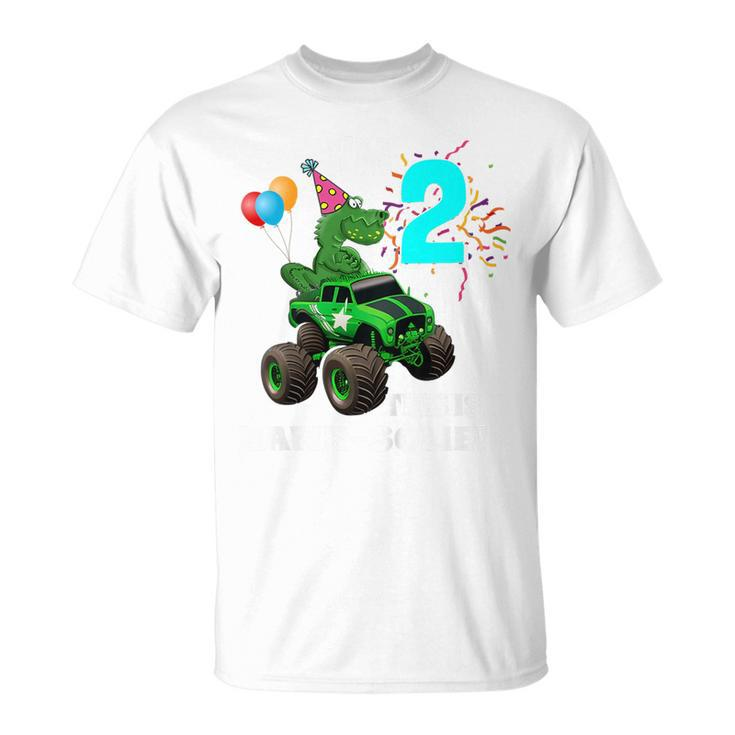 Kids 2Nd Birthday Boy T Rex & Monster Trucks Family Matching T Rex Funny Gifts Unisex T-Shirt