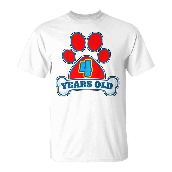 Kids 4 Year Old 4Th Birthday Paw Themed Party Gift Boys Girls  Unisex T-Shirt