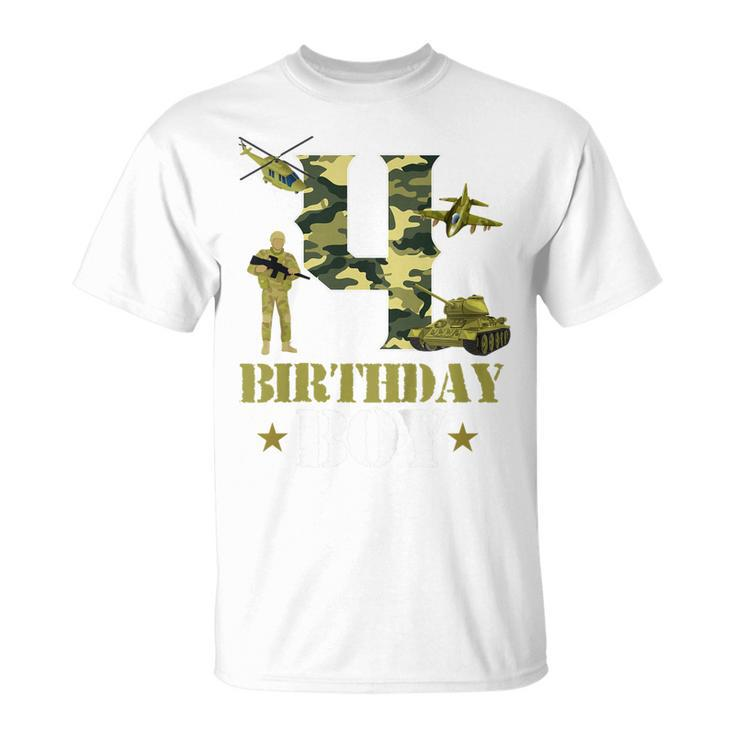 Kids 4Th Birthday Military Themed Camo Boys 4 Yrs Old Soldier Unisex T-Shirt
