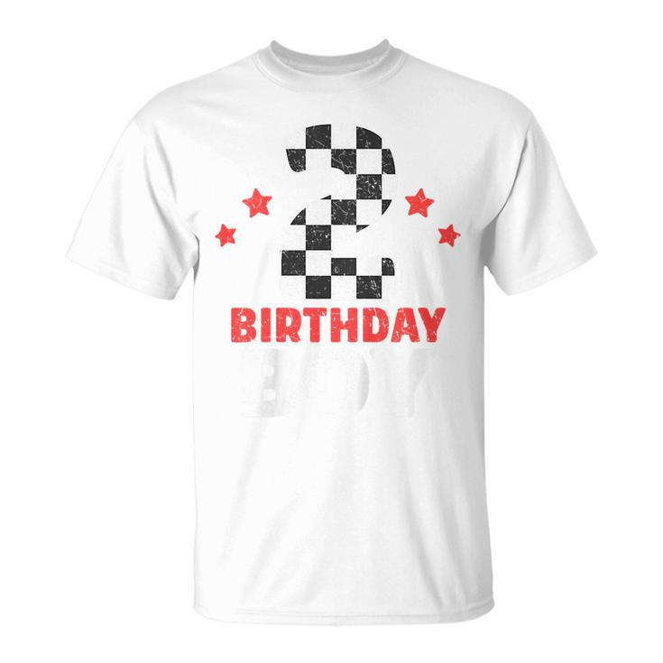 Kids Birthday Boy 2 Two Racing Flag 2Nd Birthday Race Car Toddler Unisex T-Shirt