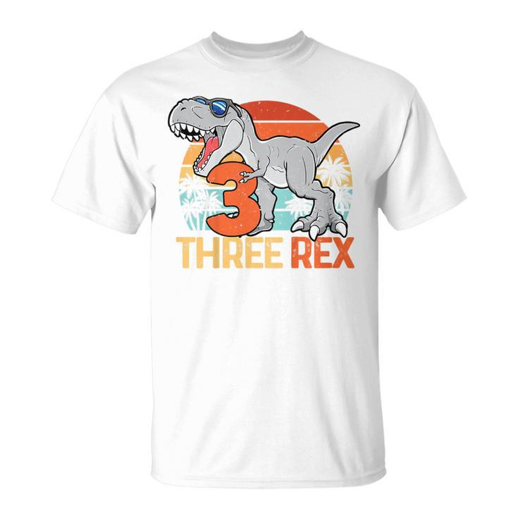 Kids Boys Three Rex 3Rd Birthday  Third Dinosaur 3 Year Old  Unisex T-Shirt