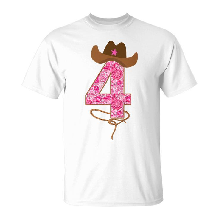 Kids Cowgirl Birthday Outfit Girl Fourth Birthday Gift Horse Farm Unisex T-Shirt