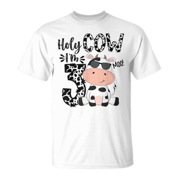 Kids Holy Cow Im 3 Birthday Boy 3Rd Cow Farm Animals Bday  Unisex T-Shirt