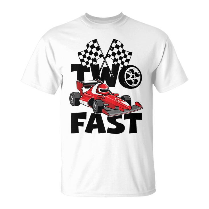 Kids Two Fast 2 Curious Racing 2Nd Birthday Race Car Pit Crew   Unisex T-Shirt