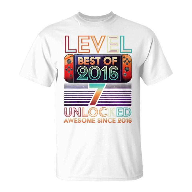 Kids Vintage 7Th Birthday Unlocked Level 7 Game Controller Boys  Unisex T-Shirt