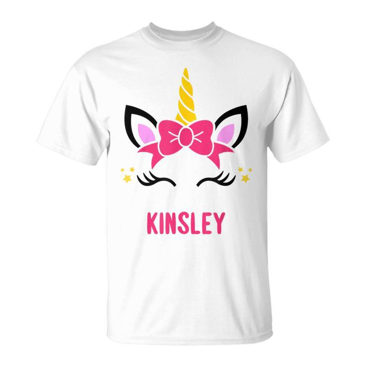 Kinsley Personalized Pink Bow Unicorn Face Unisex T-Shirt