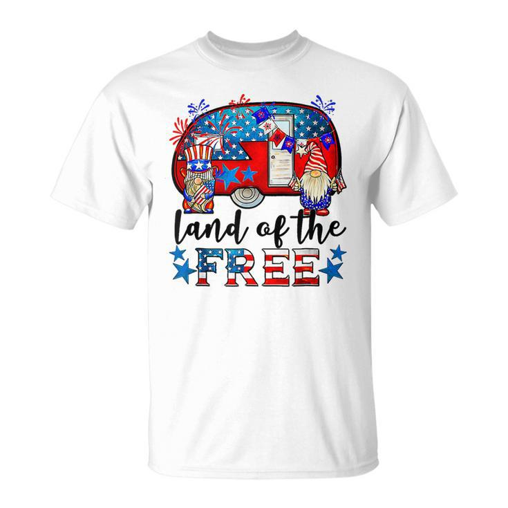 Land Of The Free American Flag Gnomes Funny Camping July 4Th  Unisex T-Shirt