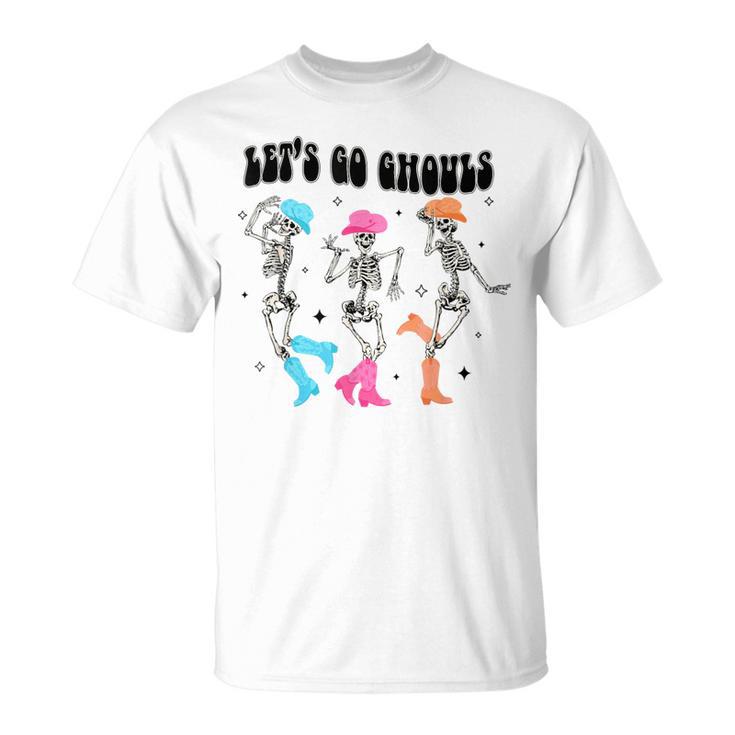 Let's Go Ghouls Halloween Western Spooky Skeletons Dancing T-Shirt