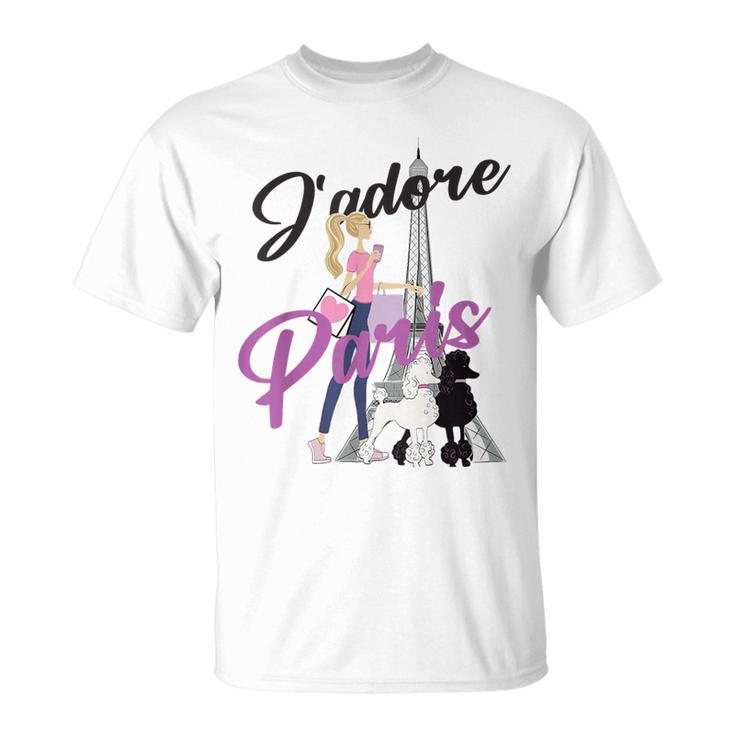 I Love Paris Woman Walking Poodles By Eiffel Tower T-Shirt
