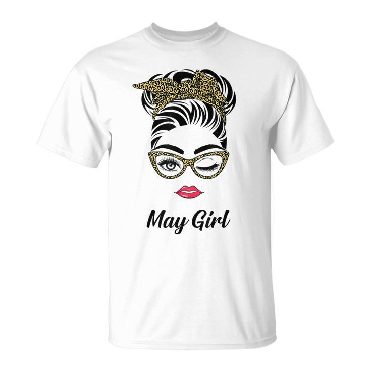 May Girl Birthday Wink Eye Woman Face Leopard Bandana Unisex T-Shirt