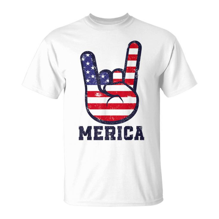 Merica Rock Sign 4Th Of July American Usa Flag Patriotic  Unisex T-Shirt