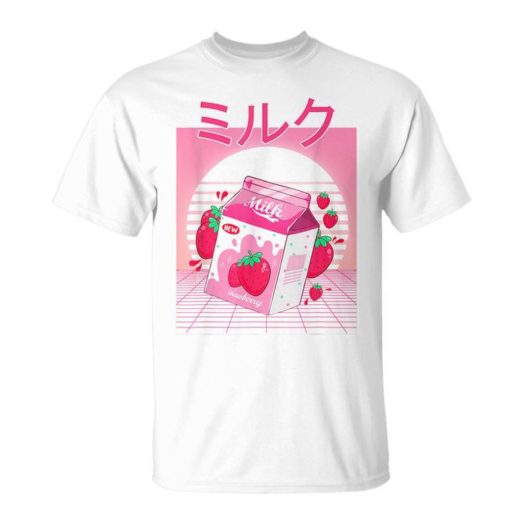 Milk Shake Carton Funny Japanese Kawaii Strawberry Retro 90S 90S Vintage Designs Funny Gifts Unisex T-Shirt