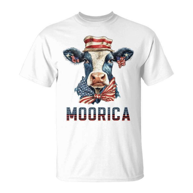Moorica Cow July 4 American Flag Usa Farmer Funny Cattle  Unisex T-Shirt