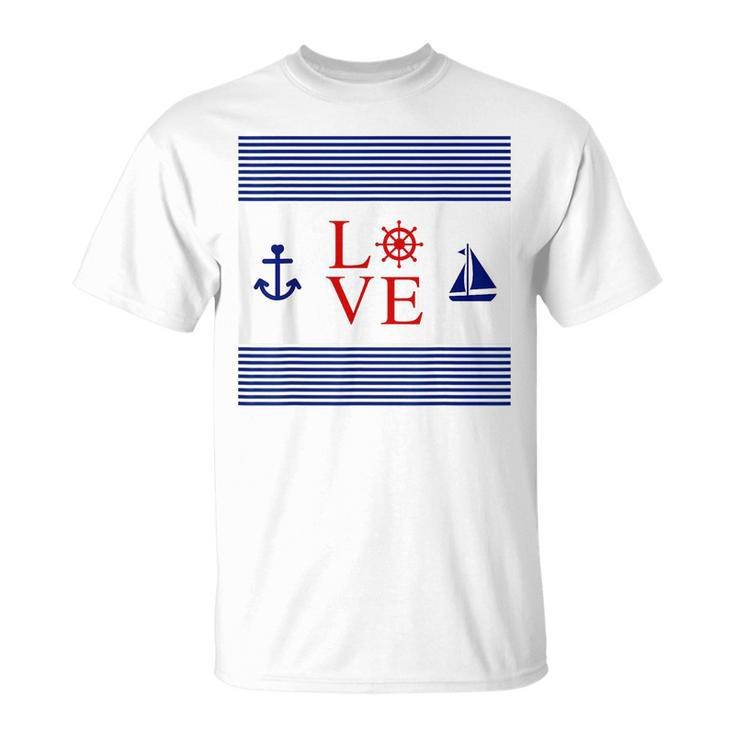 Nautical Love With Anchor Wheel Sailboat   Unisex T-Shirt